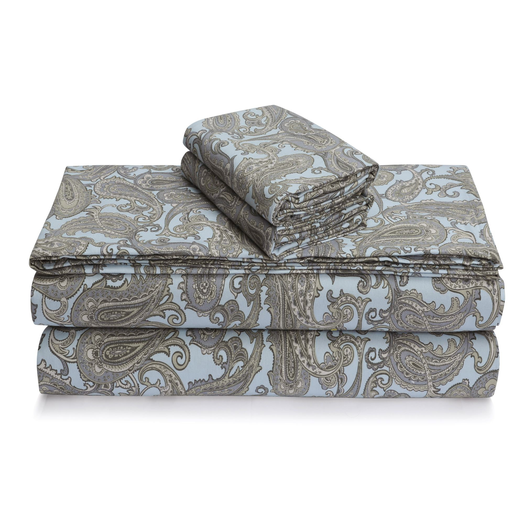 thumbnail image 2 of 2-Piece 100% Cotton Flannel Pillow Cases – Traditional Paisley Set, Queen Size, Blue Nile Mills 2 of 6